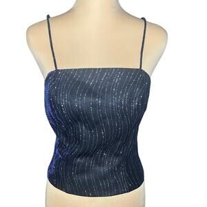 Vintage 90s Y2K Glitter Wave Cami Top Square Neck Spaghetti Strap Onyx Nite 8